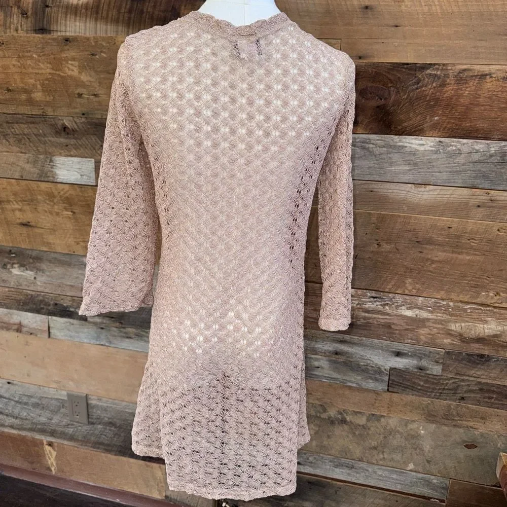 ELIF for Jordan Taylor Loose Knit Crochet Gold Long Sleeve Beach Coverup Medium